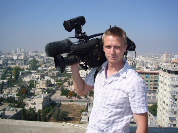 Here's a photo of me working as a traditional news cameraman in Gaza, 2006. 
